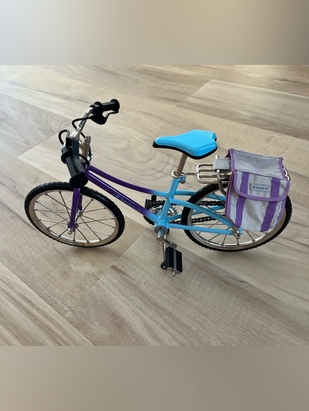 American Girl Doll Blue & Purple Bicycle Toy with Saddle/Pannier Bag